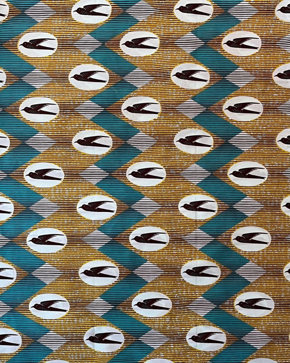 Tissu au yard Hirondelle / jaune turquoise