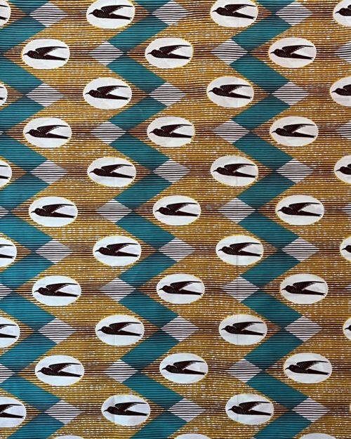 Tissu au yard Hirondelle / jaune turquoise